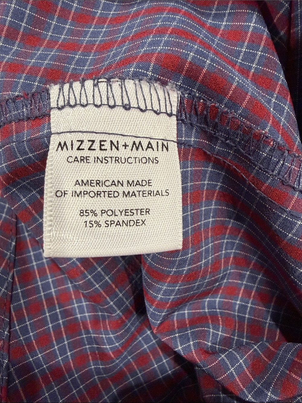 Mizzen+Main Men's Size M Red and Blue Plaid Button-Down Shirt - Picture 3 of 5